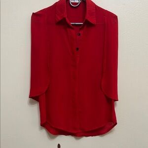 Red Women's Button-Up Blouse
